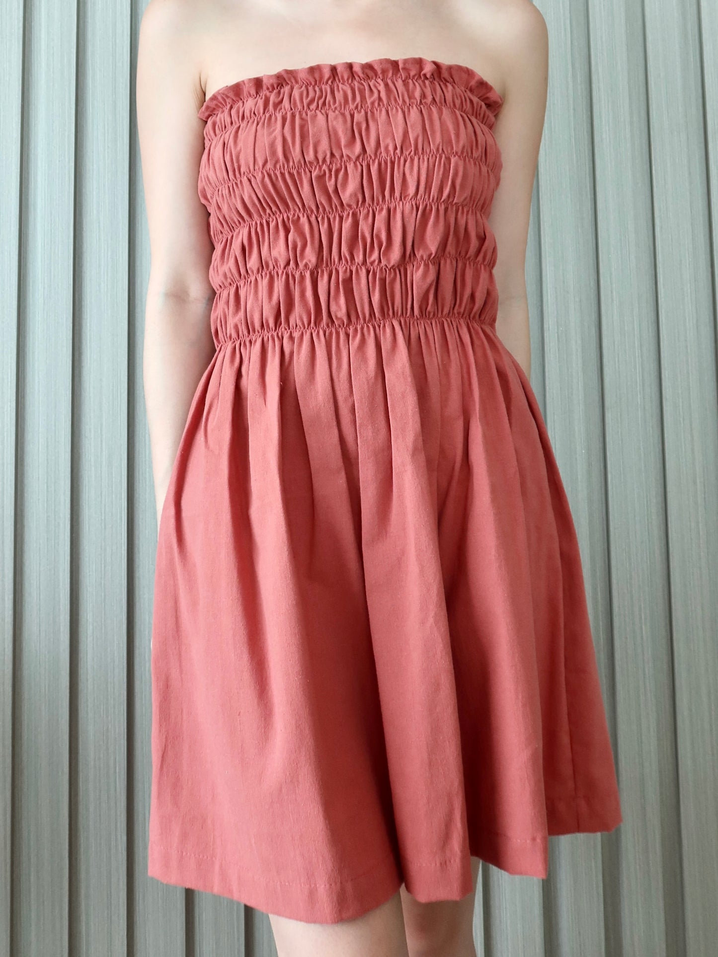 linen shirred tube dress