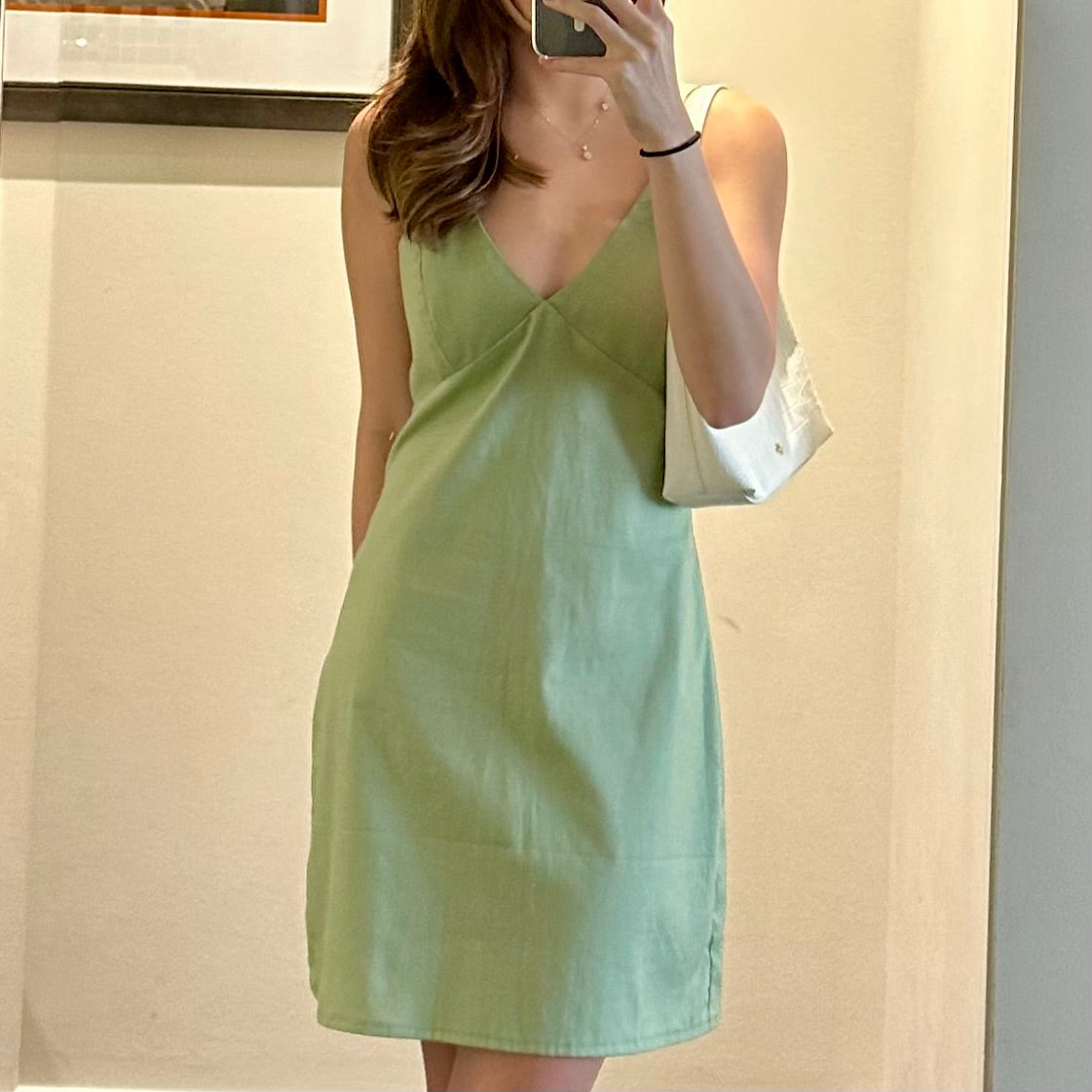 linen v neck mini dress