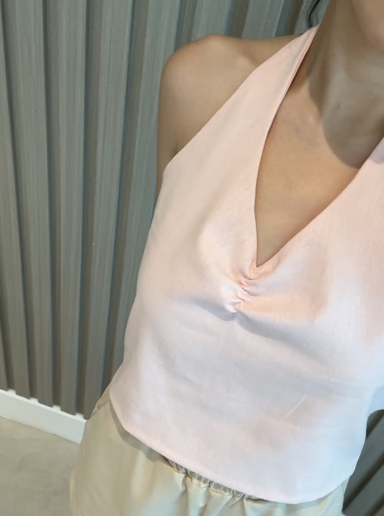 linen halter top blush pink